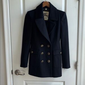 Burberry London Wool Cashmere Pea Coat Womens Sz 4 Slim Fit
